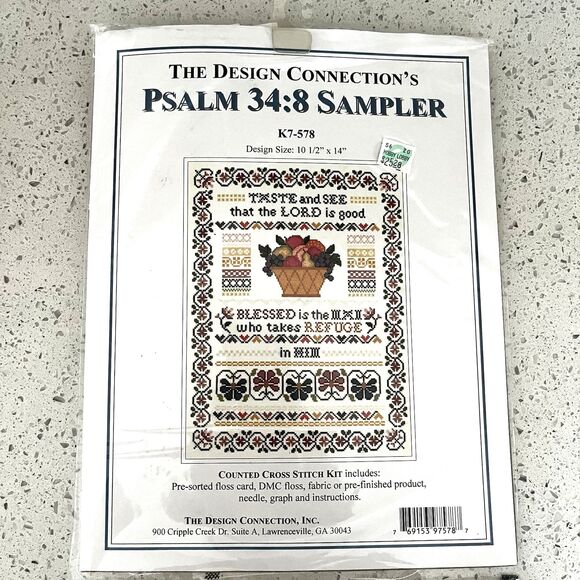 Design Connection Psalm 34:8 Sampler Counted Cross Stitch Kit 10 1/2" x 14" - Picture 3 of 4